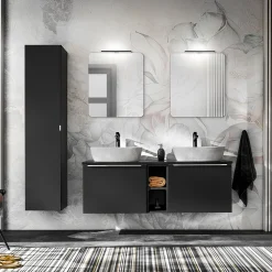 Mobile bagno sospeso 140cm 2 cassettoni e 2 cassetti attrezzati e 2 vani nero Serif