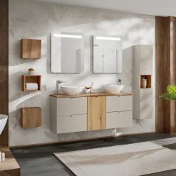 Mobile bagno sospeso 160cm 4 cassetti e portabiancheria beige cashmere Neutry