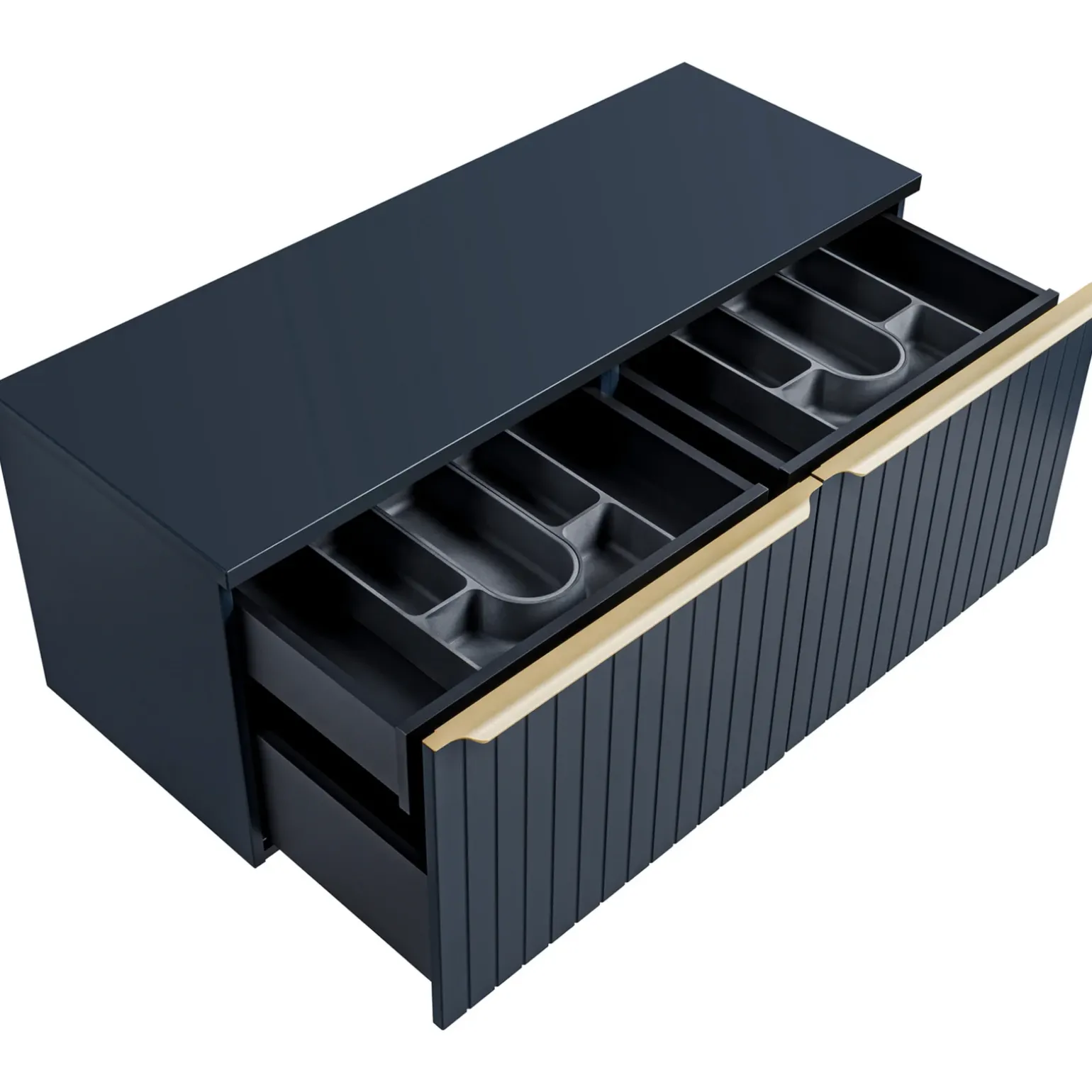 Mobile bagno sospeso 160cm 2 cassettoni e 2 cassetti attrezzati cannettato blu Deep
