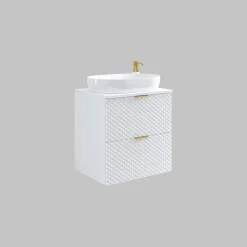 Mobile bagno sospeso 61cm 2 cassetti bianco frontali decorati Konny