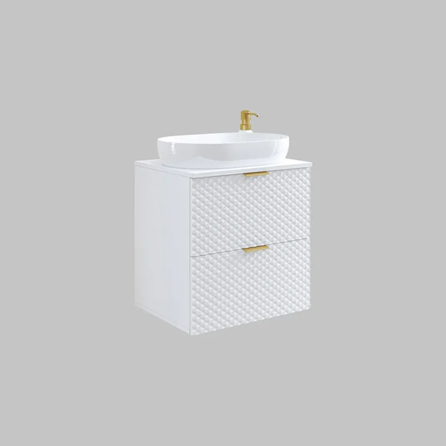 Mobile bagno sospeso 61cm 2 cassetti bianco frontali decorati Konny