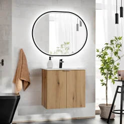 Mobile bagno sospeso 60cm 2 ante con lavabo rovere Rovery