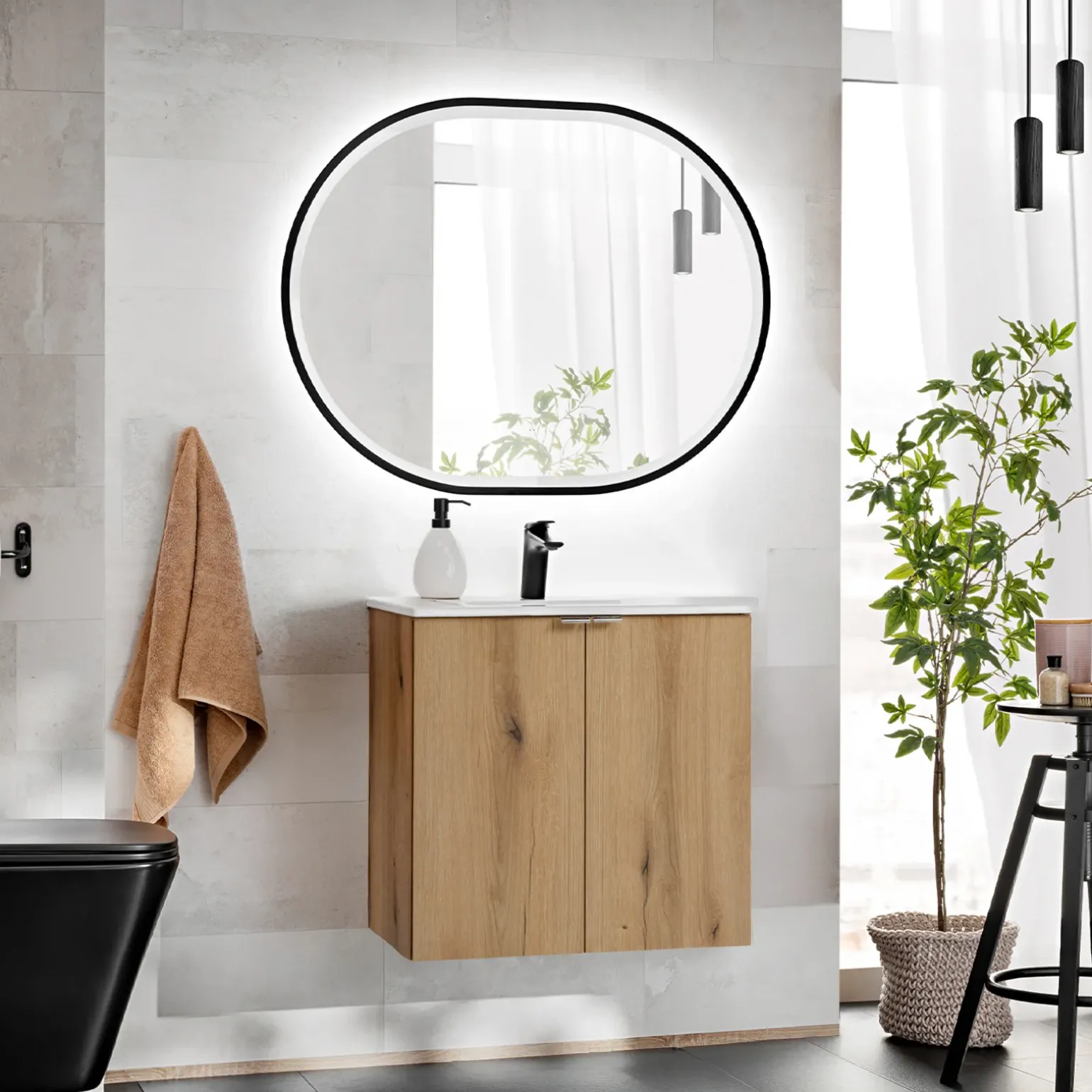 Mobile bagno sospeso 60cm 2 ante con lavabo rovere Rovery