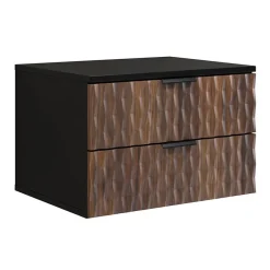 Mobile bagno sospeso 64cm 2 cassetti nero frontali noce decorati Silvy