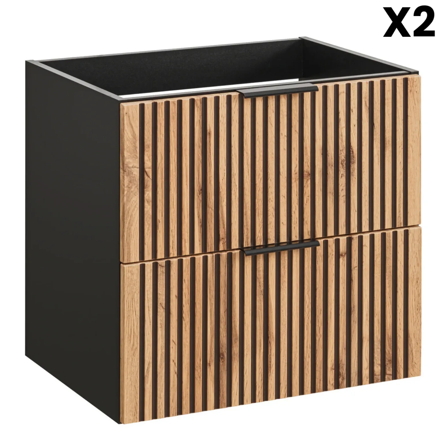 Mobile bagno sospeso 120cm 4 cassetti cannettato quercia antracite Limpid