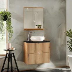 Mobile bagno sospeso 60cm 2 cassetti rovere nero Rovery