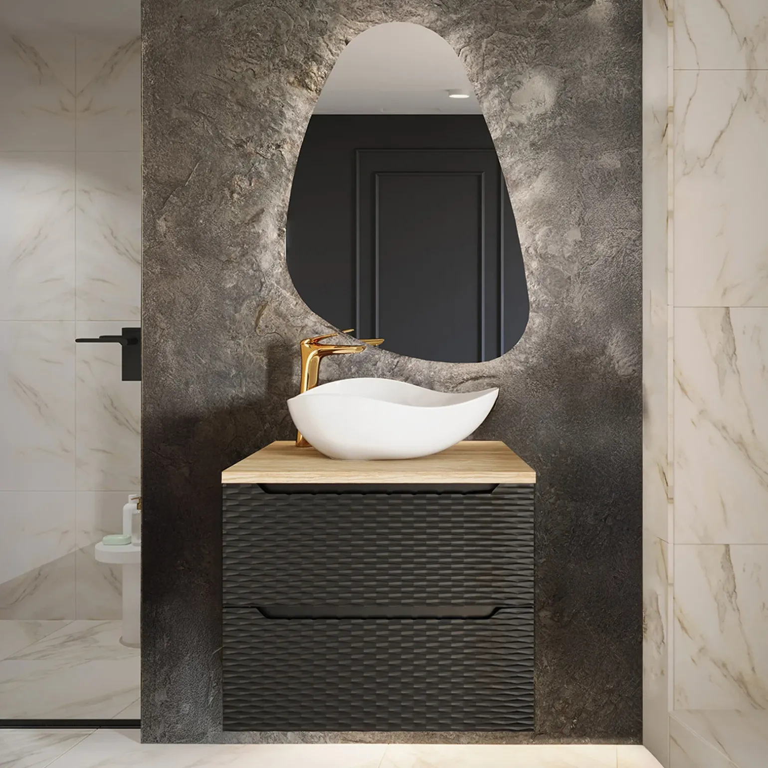 Mobile bagno sospeso 60cm 2 cassetti nero rovere Swim