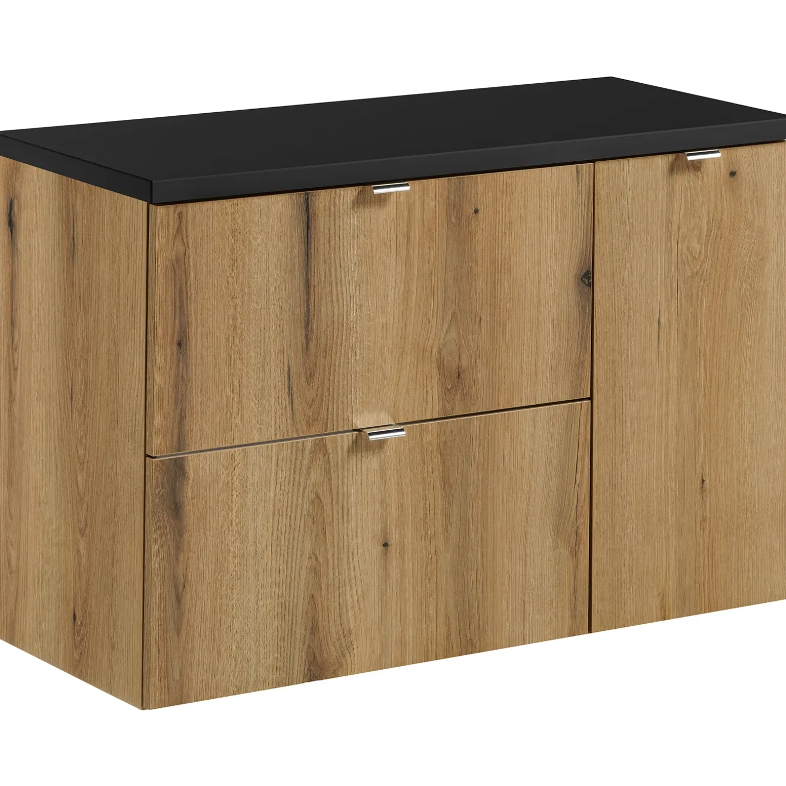 Mobile bagno sospeso 90cm 2 cassetti 1 anta rovere nero Rovery