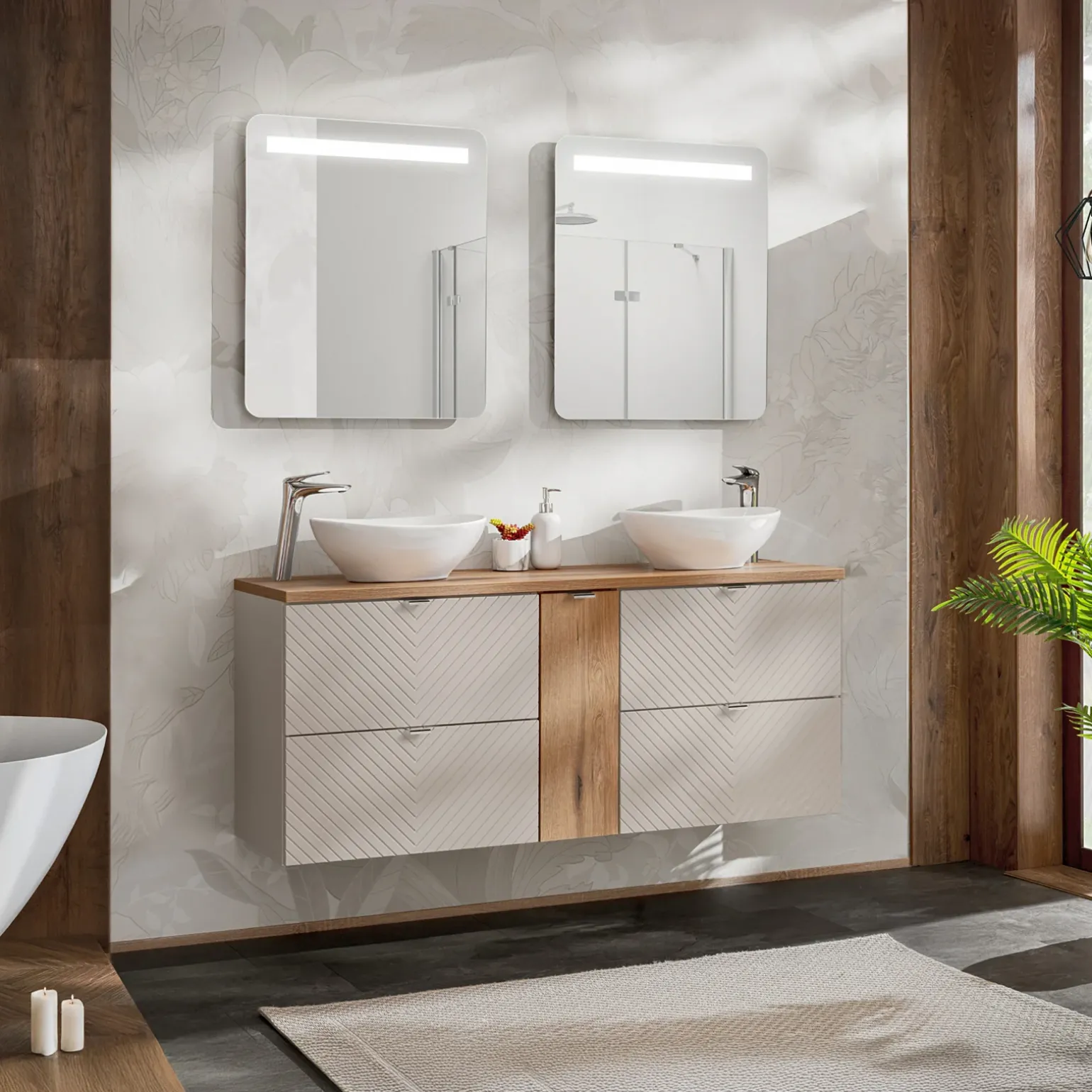 Mobile bagno sospeso 140cm 4 cassetti beige cashmere Neutry