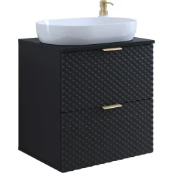 Mobile bagno sospeso 61cm 2 cassetti nero frontali decorati Konny