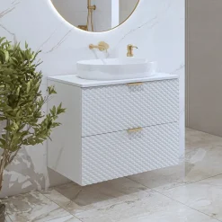 Mobile bagno sospeso 81cm 2 cassetti bianco frontali decorati Konny