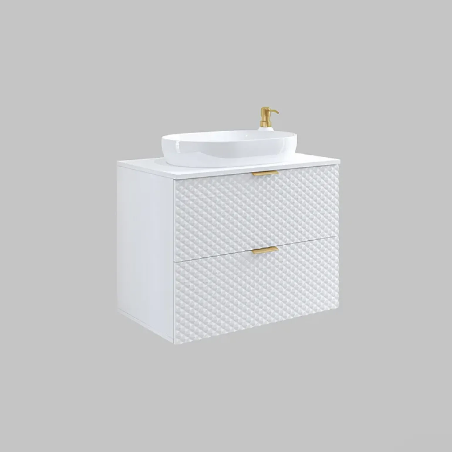 Mobile bagno sospeso 81cm 2 cassetti bianco frontali decorati Konny