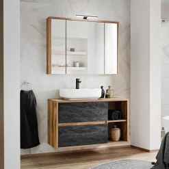 Mobile bagno sospeso 100cm 2 cassetti rovere antracite Stony