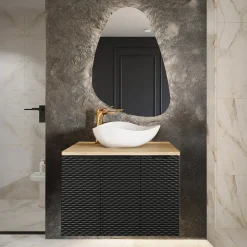 Mobile bagno sospeso 90cm 3 ante nero rovere Swim