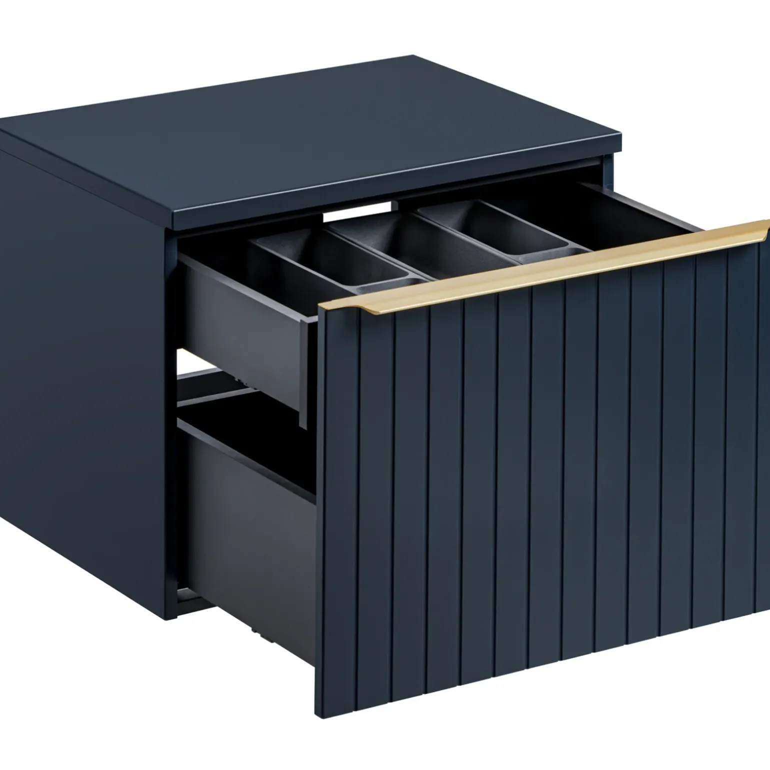 Mobile bagno sospeso 60cm 1 cassettone e 1 cassetto attrezzato cannettato blu Deep