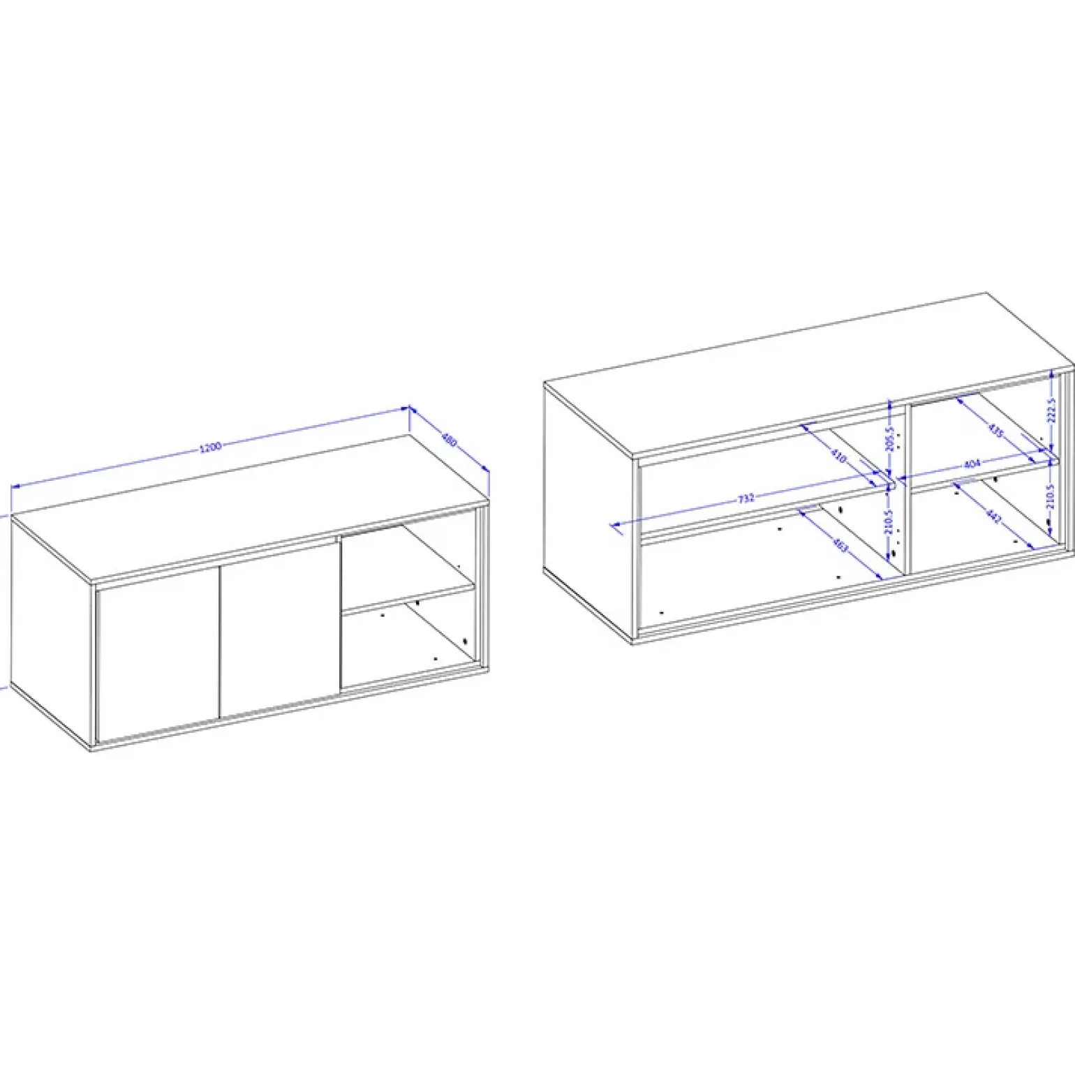 Mobile bagno sospeso 120cm 2 ante e 2 vani a giorno bianco lucido nero Linda