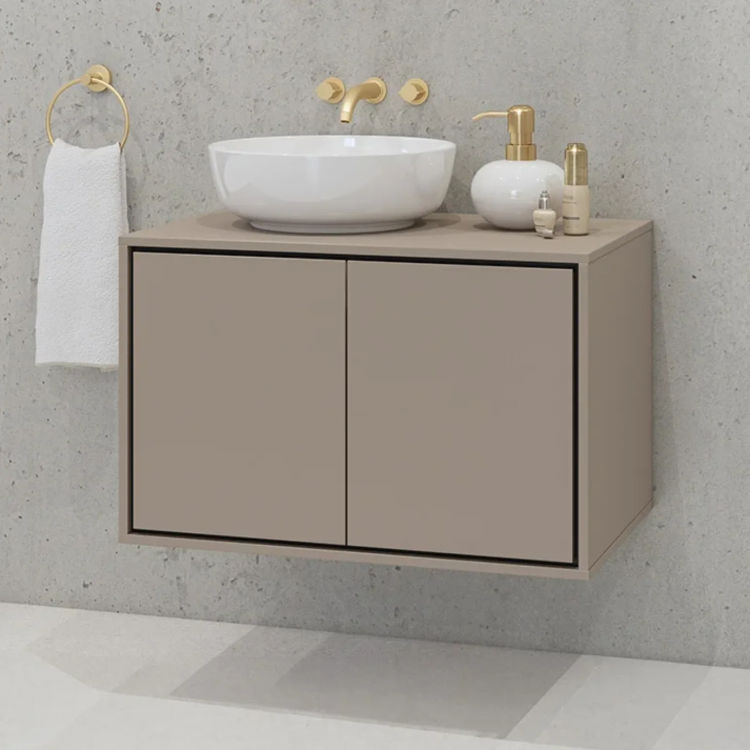 Mobile bagno sospeso 78cm 2 ante tortora nero Linda