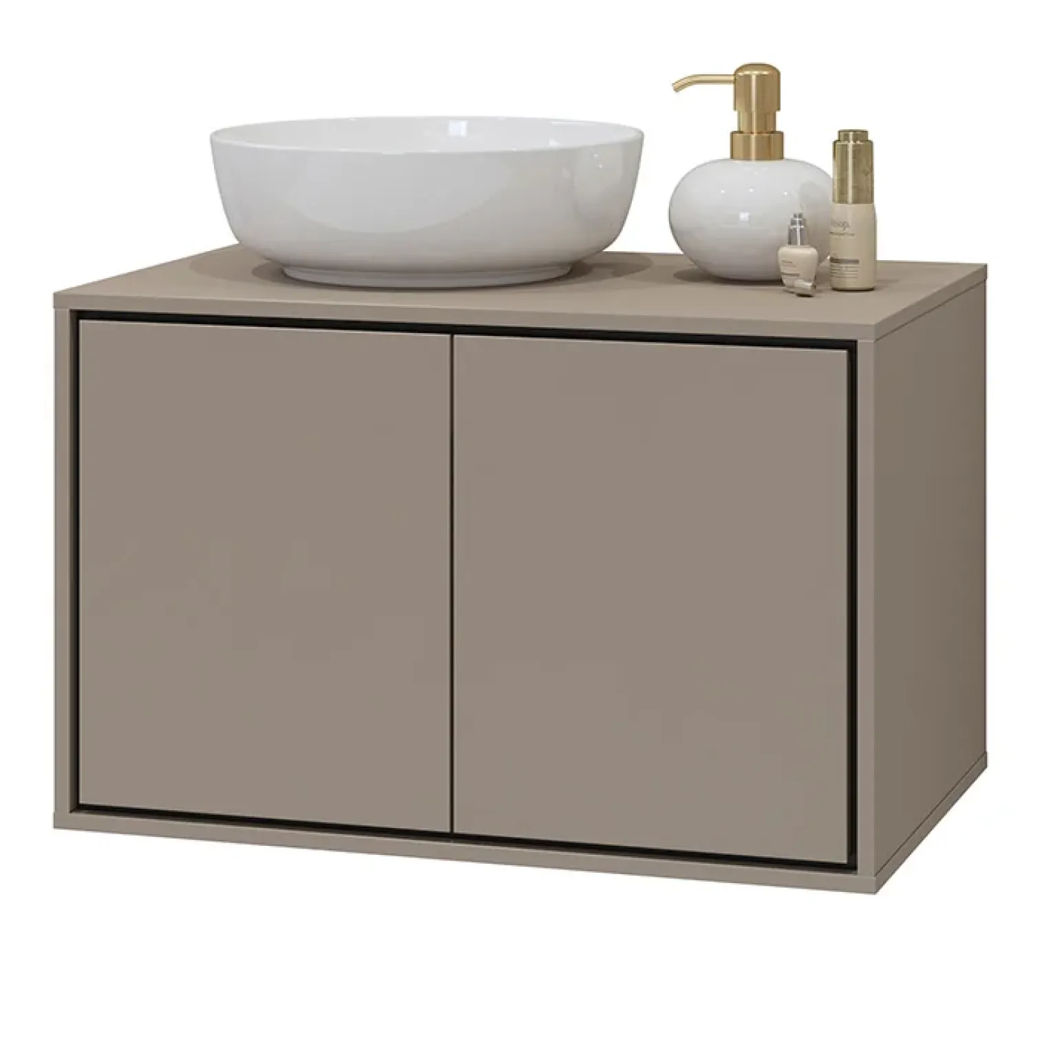 Mobile bagno sospeso 78cm 2 ante tortora nero Linda