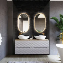 Mobile bagno sospeso 120cm 4 cassetti beige rovere Swim