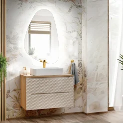 Mobile bagno sospeso 80cm 2 cassetti beige rovere Swim