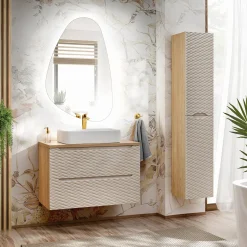 Mobile bagno sospeso 90cm 2 cassetti beige rovere Swim