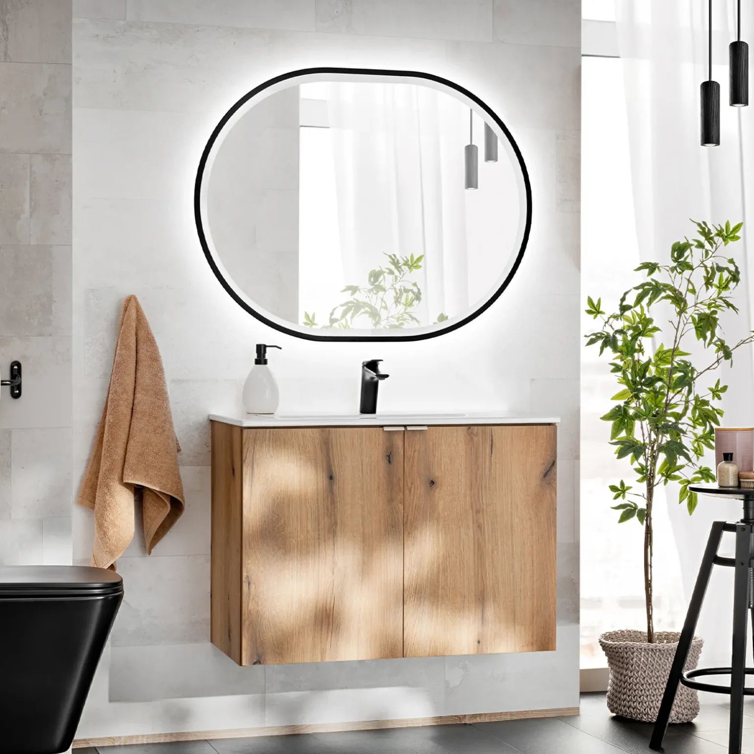 Mobile bagno sospeso 80cm 2 ante con lavabo rovere Rovery