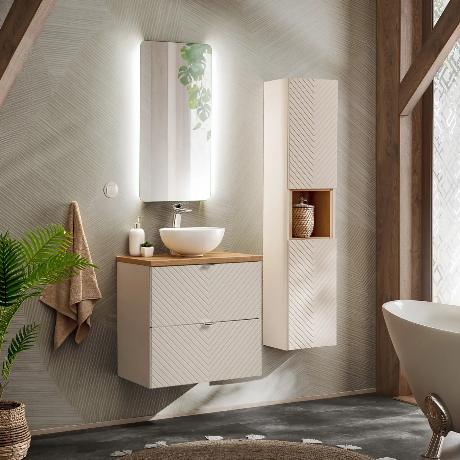 Mobile bagno sospeso 80cm 2 cassetti beige cashmere Neutry
