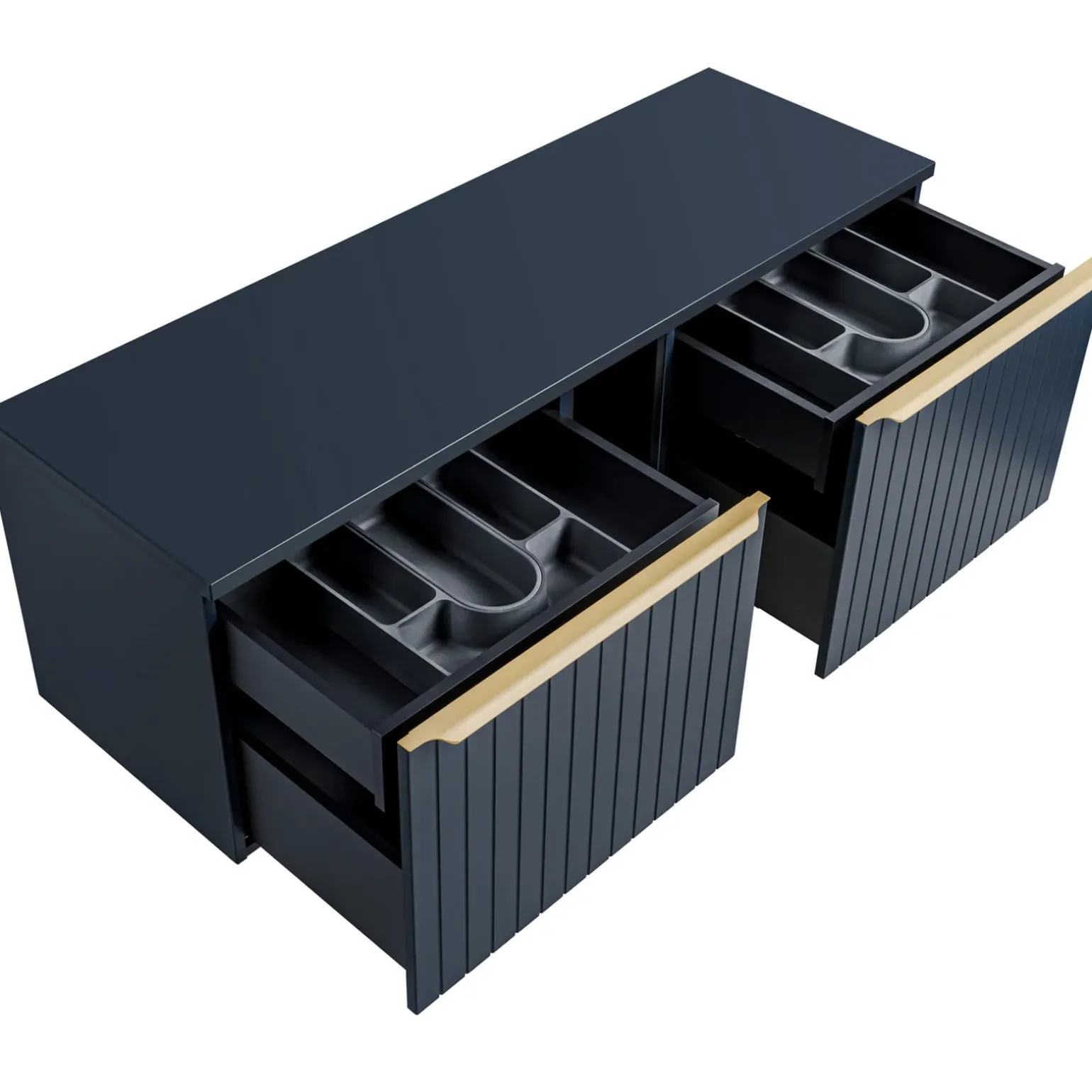 Mobile bagno sospeso 180cm 2 cassettoni e 2 cassetti attrezzati cannettato blu Deep