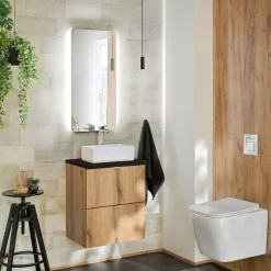 Mobile bagno sospeso 50cm 2 cassetti rovere nero Rovery