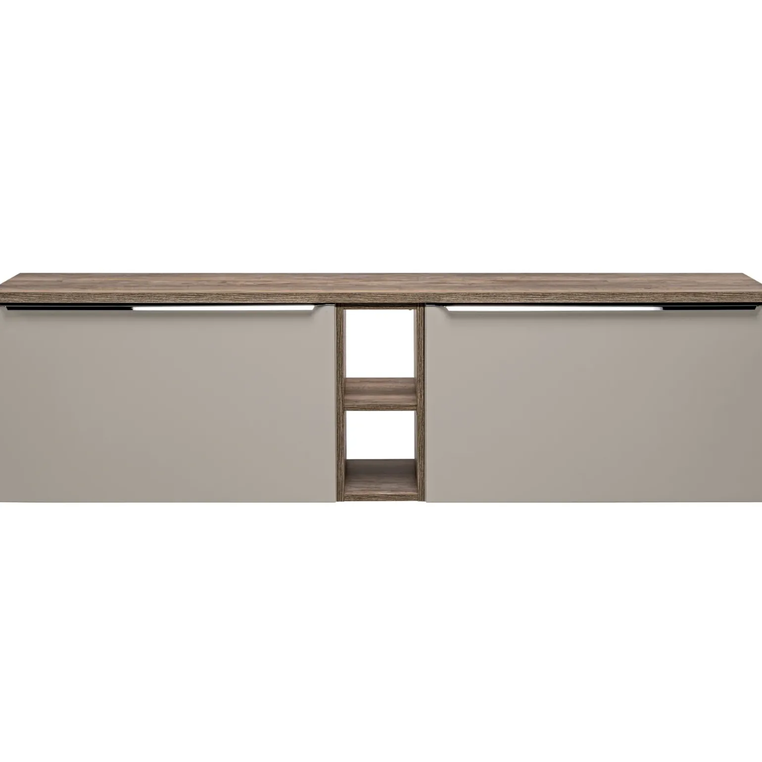 Mobile bagno sospeso 180cm 2 cassettoni e 2 cassetti attrezzati e 2 vani grigio quercia Serif