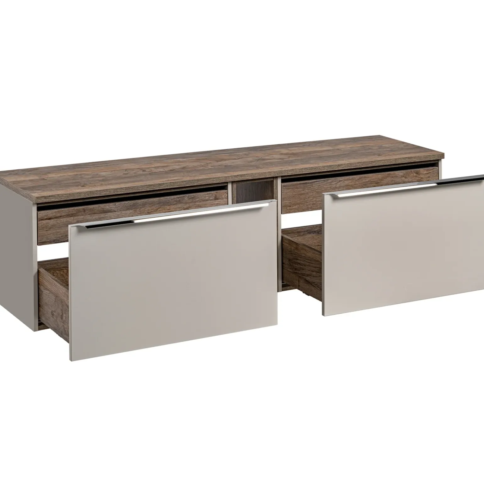 Mobile bagno sospeso 180cm 2 cassettoni e 2 cassetti attrezzati e 2 vani grigio quercia Serif