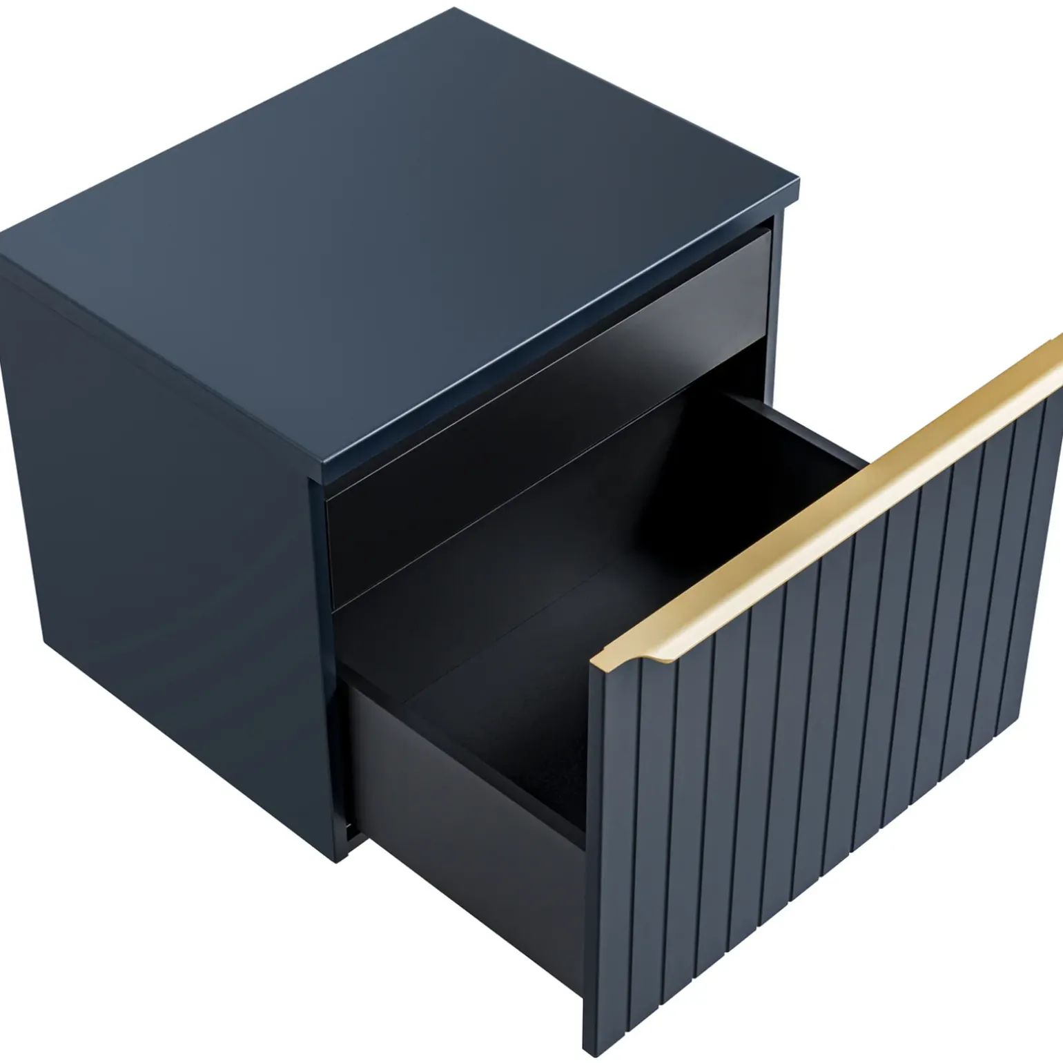Mobile bagno sospeso 80cm 1 cassettone e 1 cassetto attrezzato cannettato blu Deep