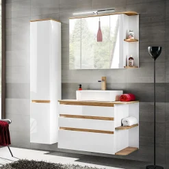 Mobile bagno sospeso 94cm 2 cassetti attrezzati bianco rovere Dual