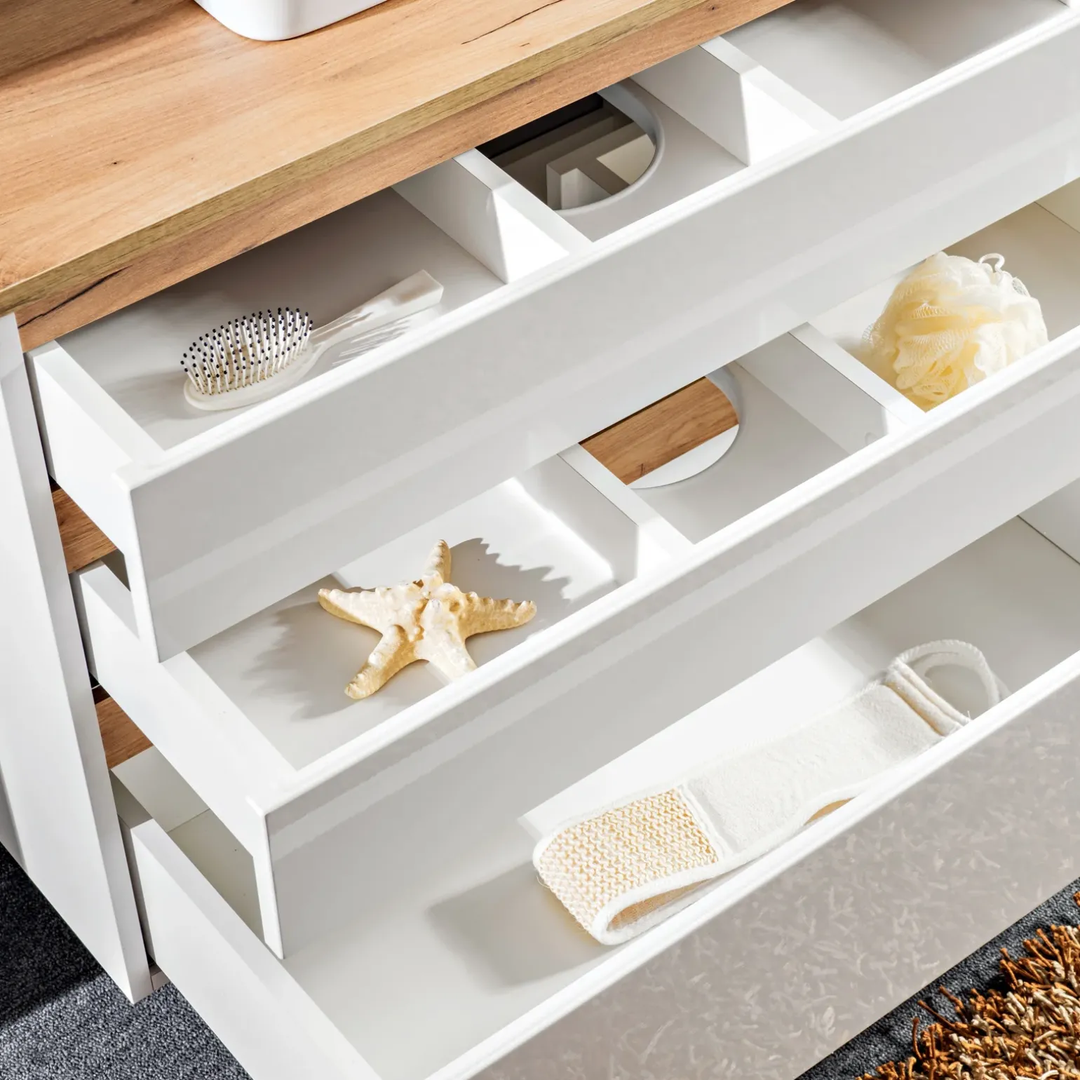 Mobile bagno sospeso 94cm 2 cassetti attrezzati bianco rovere Dual
