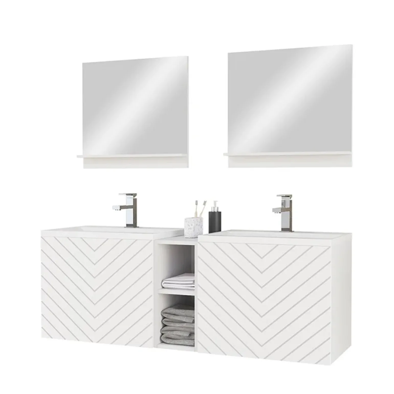 Mobile bagno sospeso 143cm con doppio lavabo e specchio serigrafato bianco Baden 6