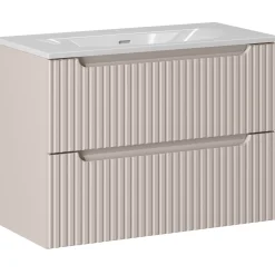 Mobile bagno sospeso 80cm cannettato con lavabo 2 cassetti beige Cleany