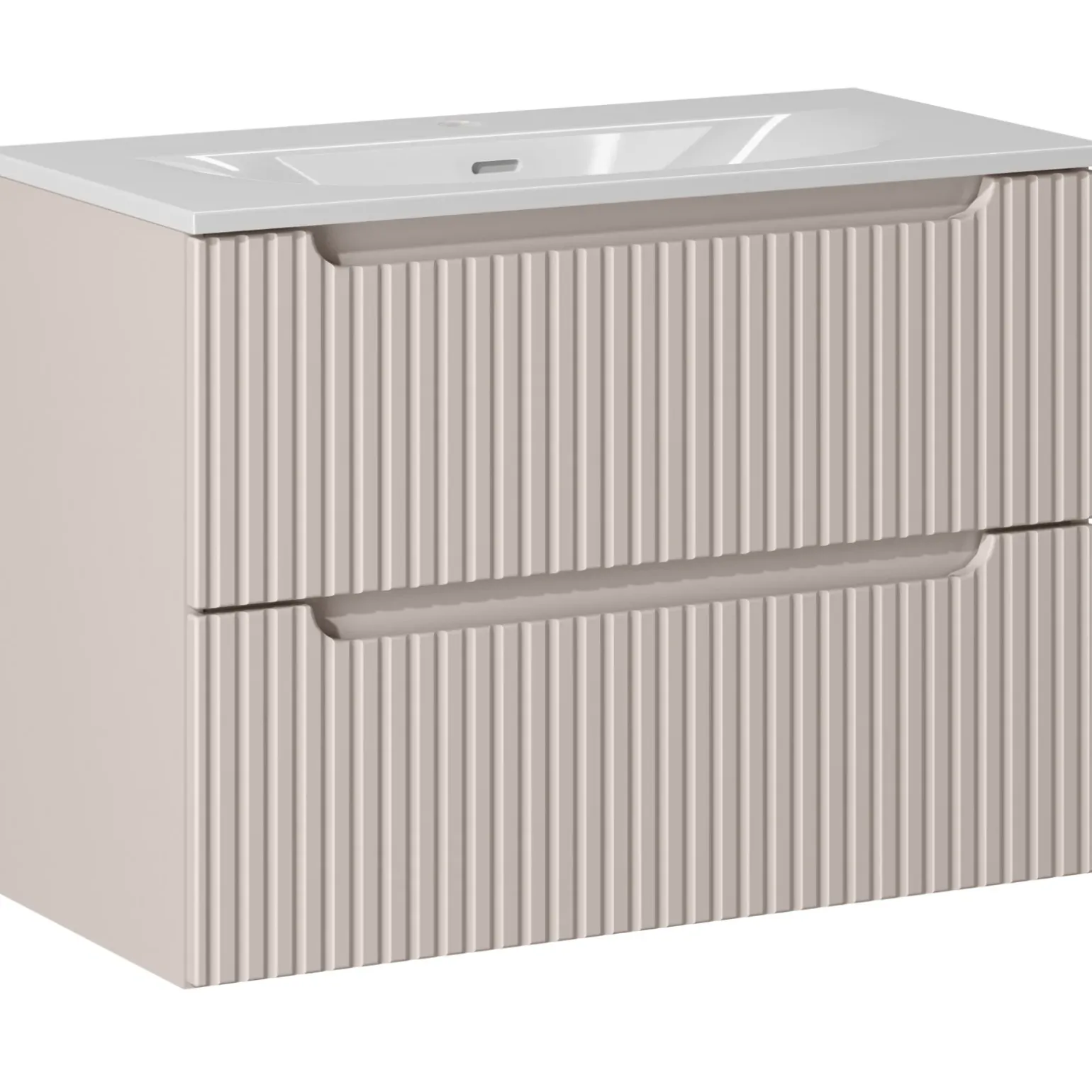 Mobile bagno sospeso 80cm cannettato con lavabo 2 cassetti beige Cleany