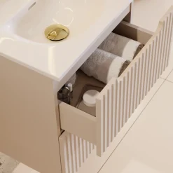 Mobile bagno sospeso 80cm cannettato con lavabo 2 cassetti beige Cleany