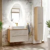 Mobile bagno sospeso 80cm con lavabo, specchio e colonna beige rovere Swim