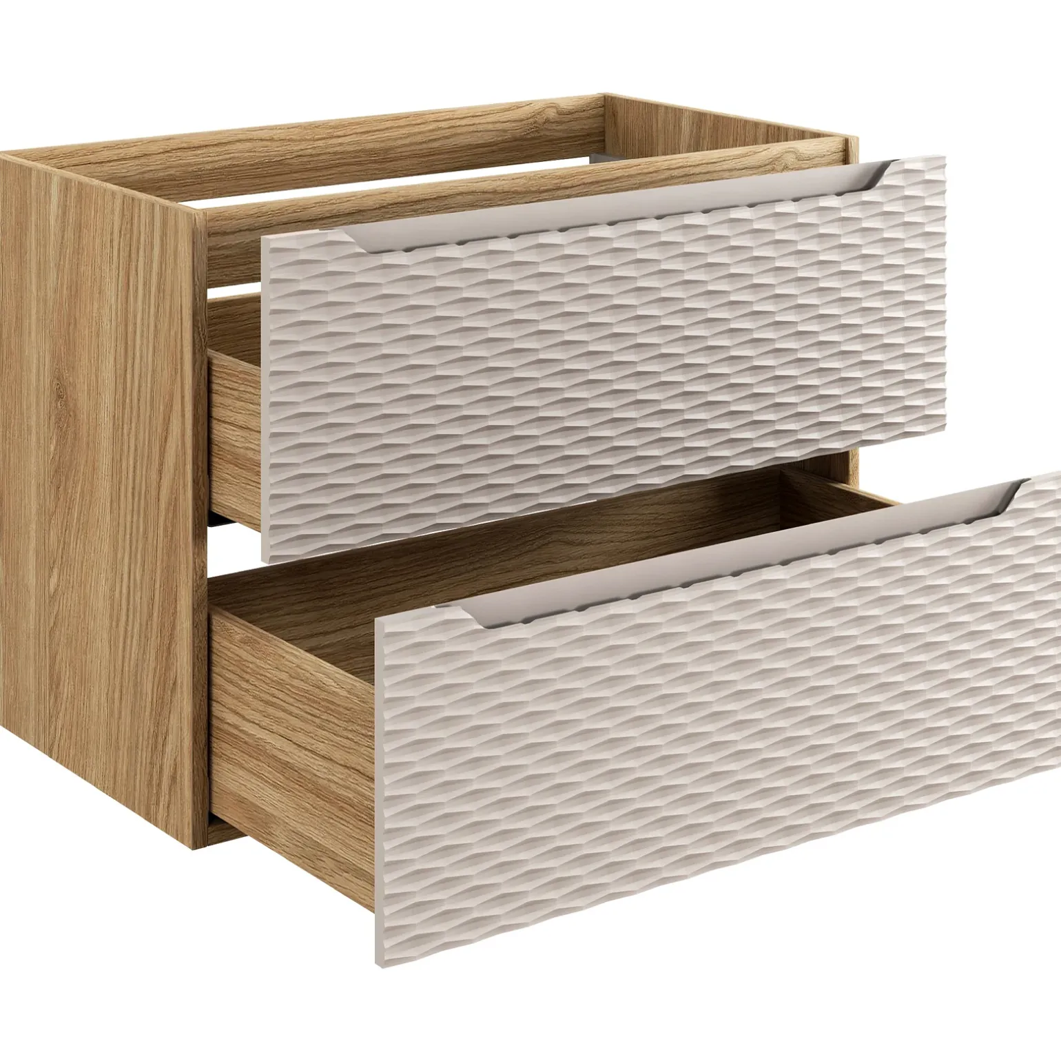 Mobile bagno sospeso 80cm con lavabo, specchio e colonna beige rovere Swim