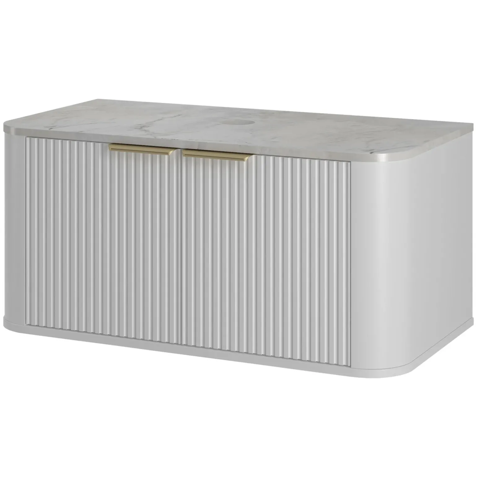 Mobile bagno sospeso 90cm con lavabo, colonna e pensile cannettato bianco Lusso