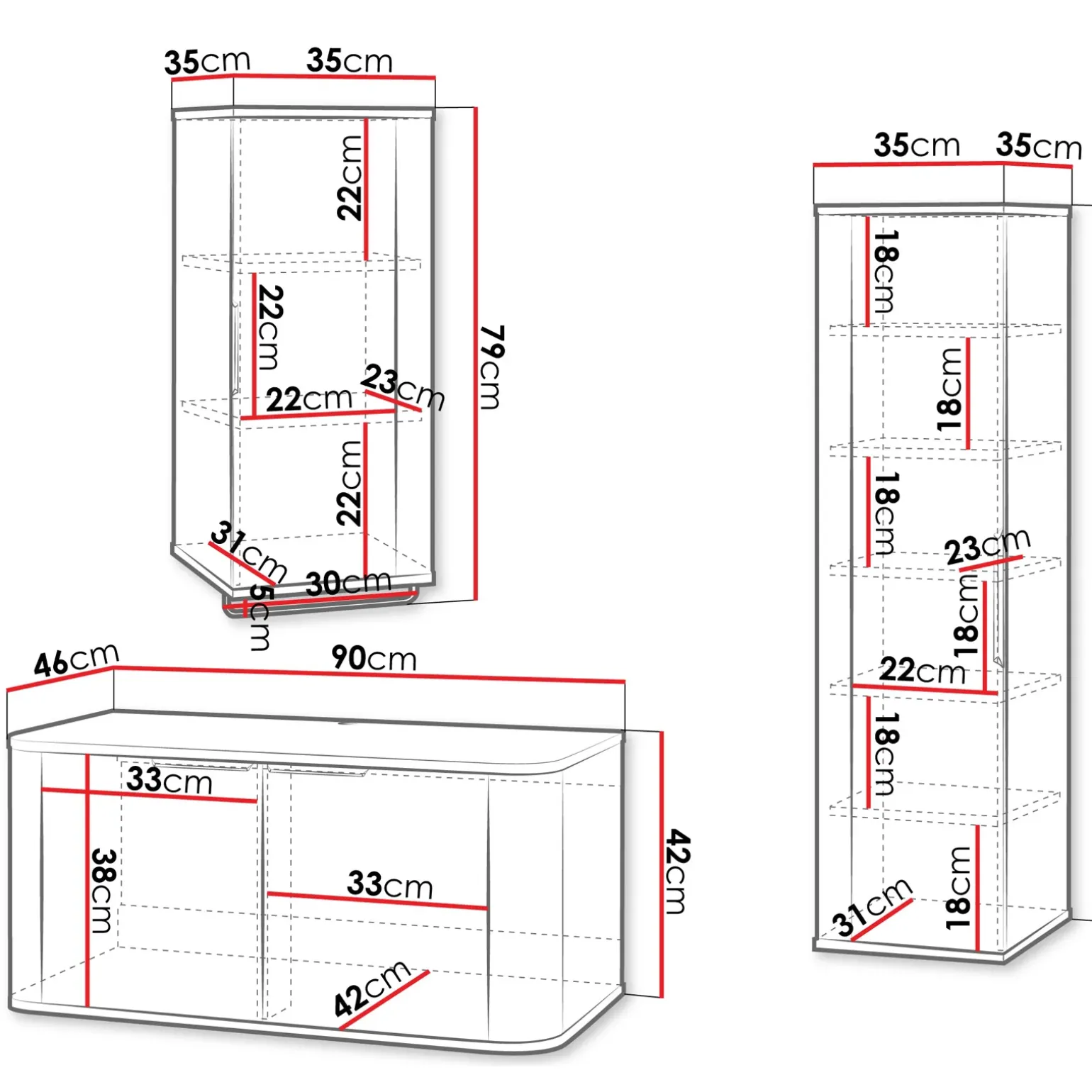 Mobile bagno sospeso 90cm con lavabo, colonna e pensile cannettato bianco Lusso