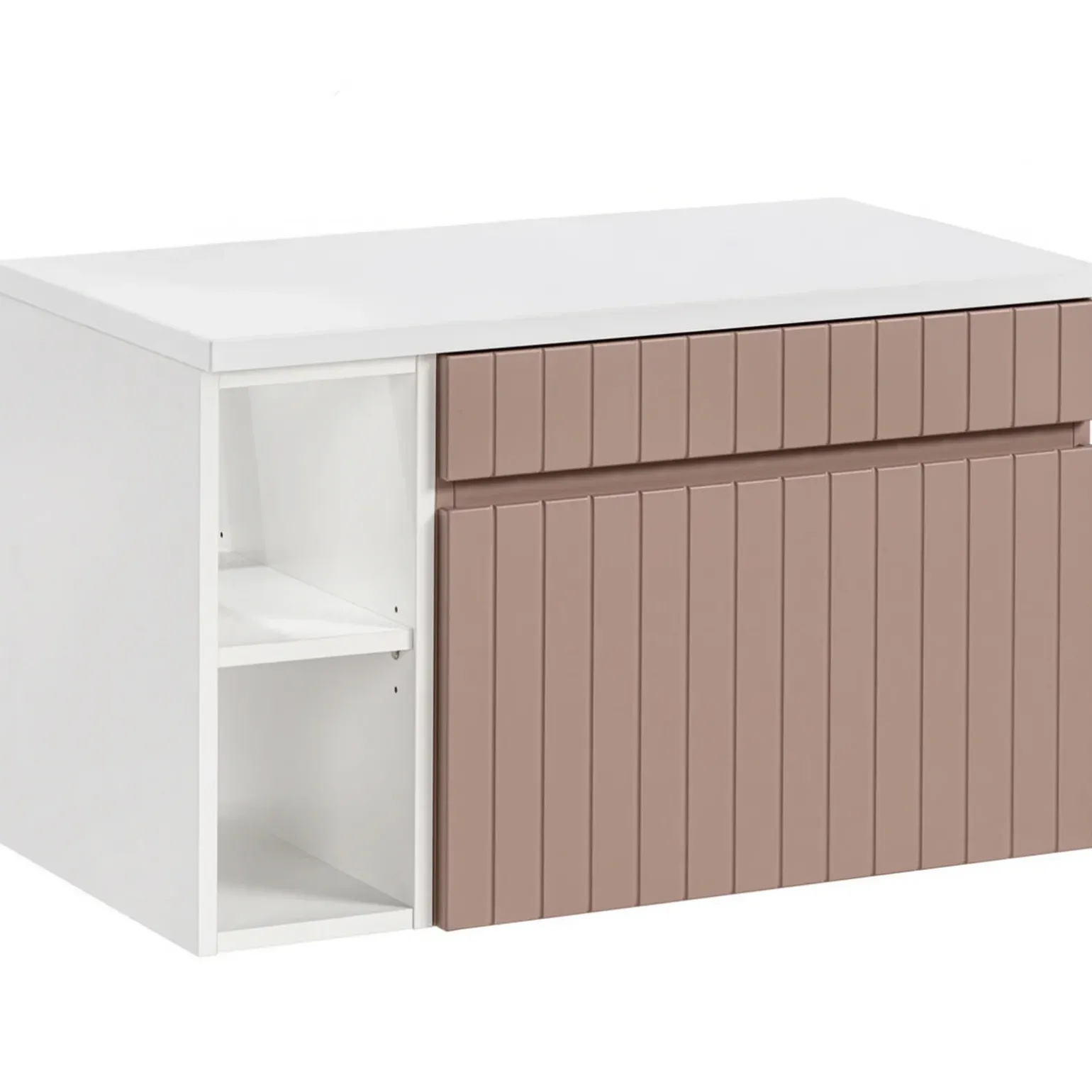 Mobile bagno sospeso 80cm cannettato 1 cassettone e vani rosa Autentic