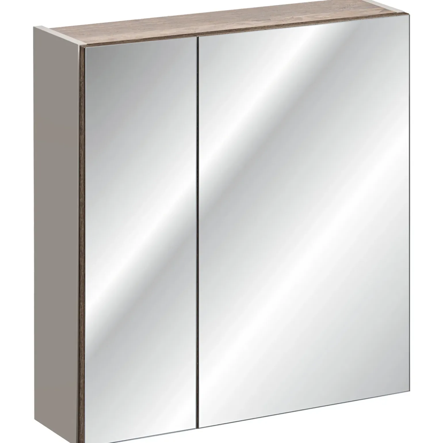 Mobile bagno sospeso 60cm con lavabo, mobile specchio, colonna e vani grigio quercia Serif