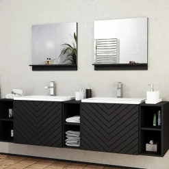 Mobile bagno sospeso 190cm con doppio lavabo e specchi serigrafato nero Baden 4