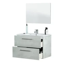 Mobile bagno sospeso 80cm con lavabo, specchio e colonna cemento bianco Oscar
