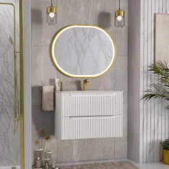 Mobile bagno sospeso 80cm cannettato con lavabo 2 cassetti bianco Cleany