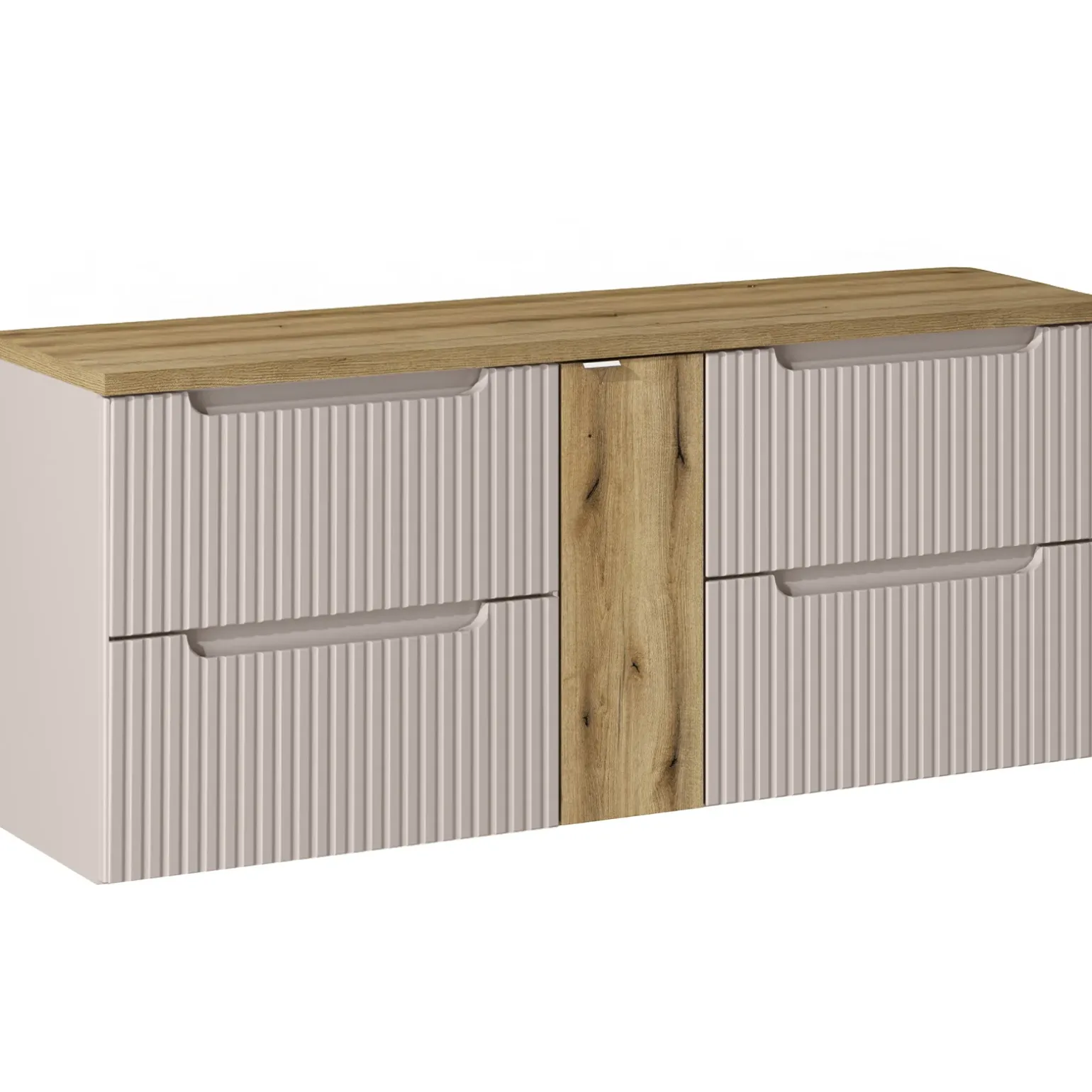 Mobile bagno sospeso 140cm cannettato 4 cassetti beige rovere Cleany