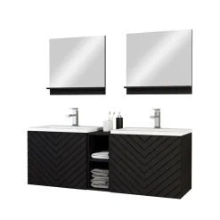 Mobile bagno sospeso 143cm con doppio lavabo e specchio serigrafato nero Baden 6