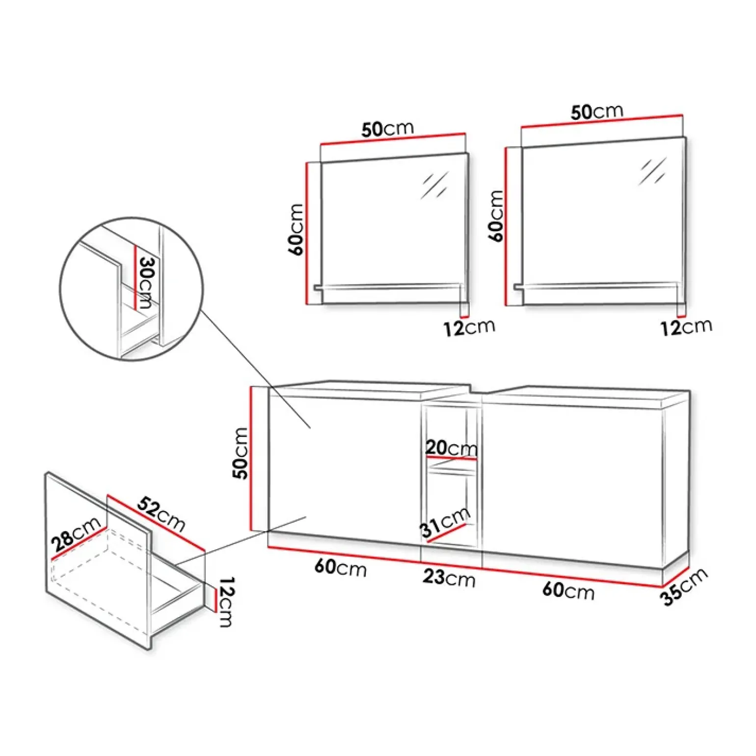 Mobile bagno sospeso 143cm con doppio lavabo e specchio serigrafato nero Baden 6